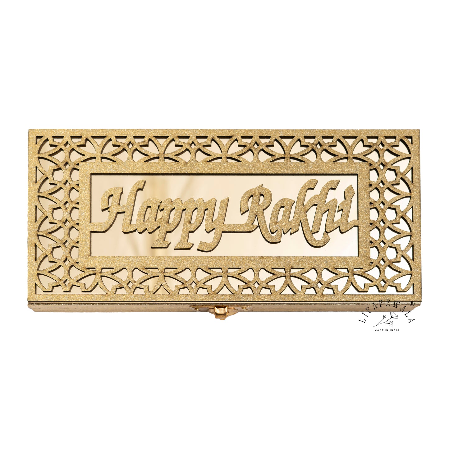 Happy Rakhi Luxurious Mirror Gaddi Box, Jewellery, Shagun, Cash, Gift Box, Money Envelope for Brother/Sister For Raksha Bandhan in Golden Color – Lifafewala