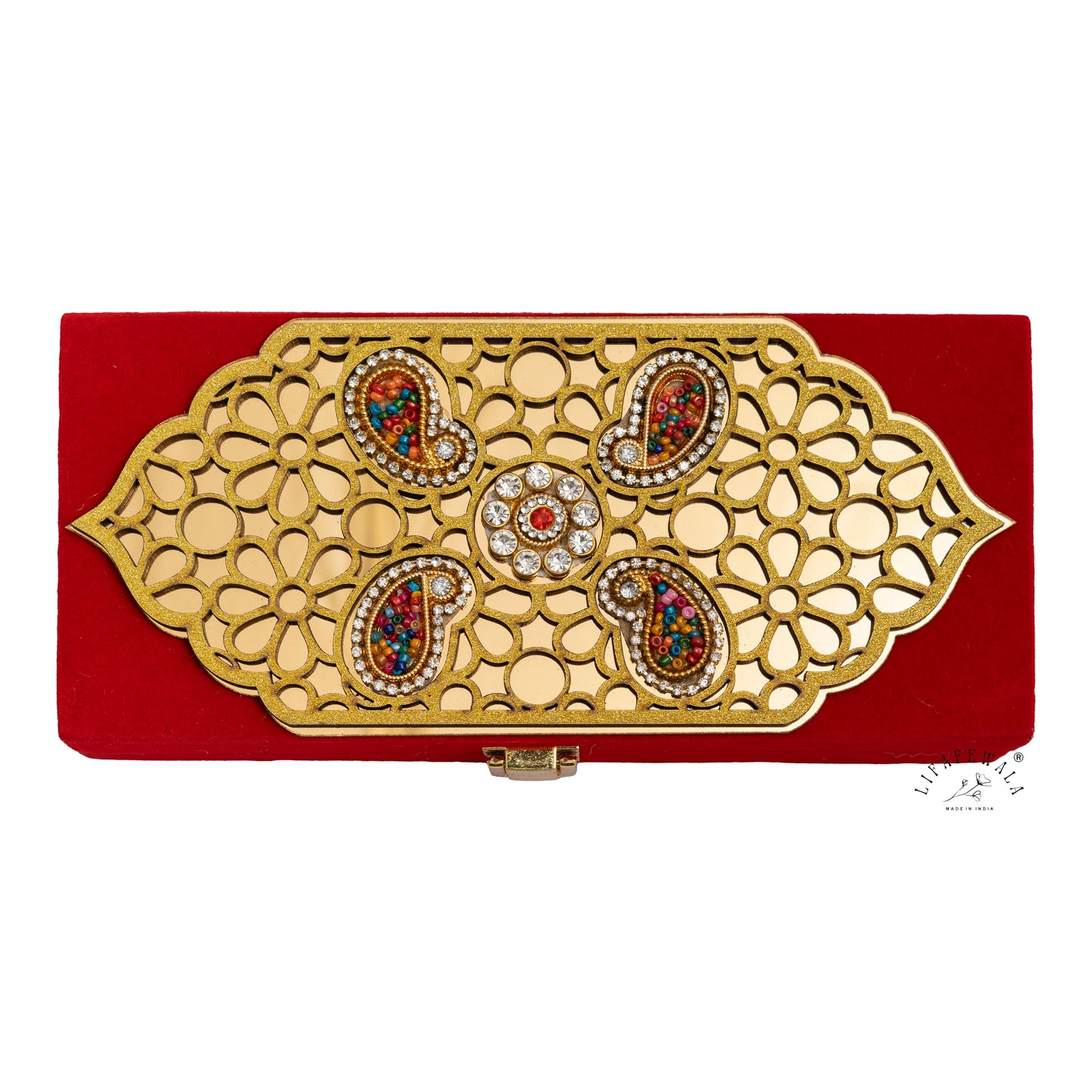 Laser Cut Small Carry Design Shagun Box With Fur Inside | LIFAFEWALA (Red Velvet, Premium Gift Box, Pack of 1)