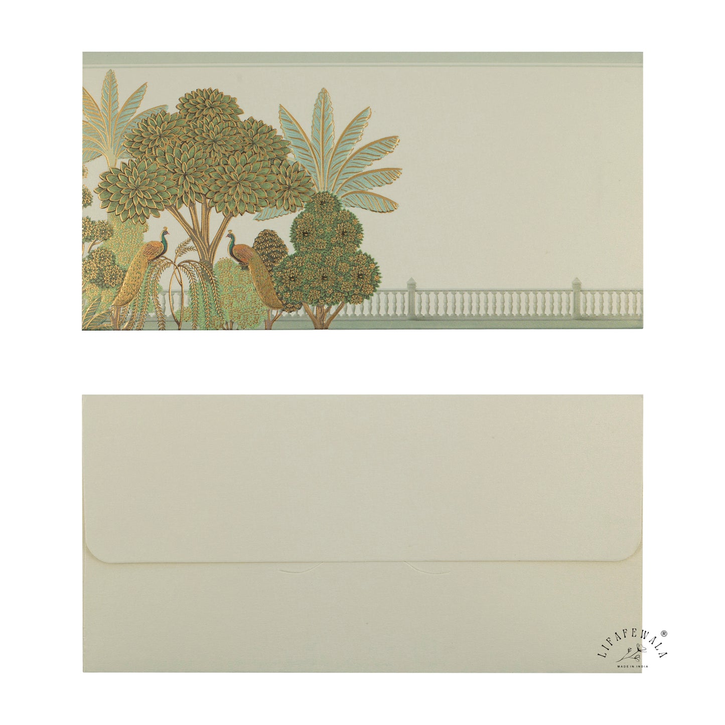 Gold Foil Tree & Peacock Shagun Envelopes | LIFAFEWALA (Scented Metallic, Pack of 20–200)