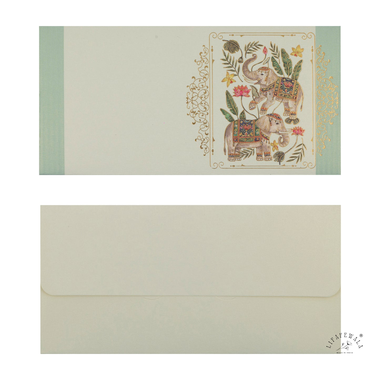 Gold Foil Elephant Shagun Envelopes | LIFAFEWALA (Scented Metallic, Pack of 20–200)