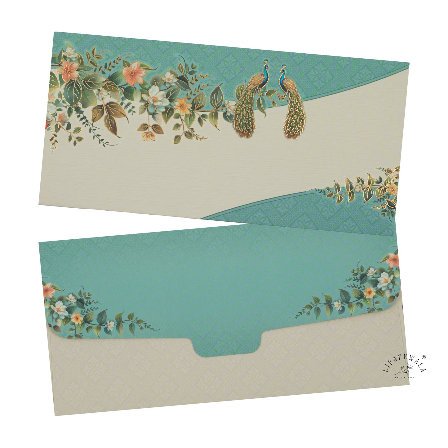 Peacock Theme Gold Foil Envelopes | LIFAFEWALA (Velvet Feel, Pack of 20–200)
