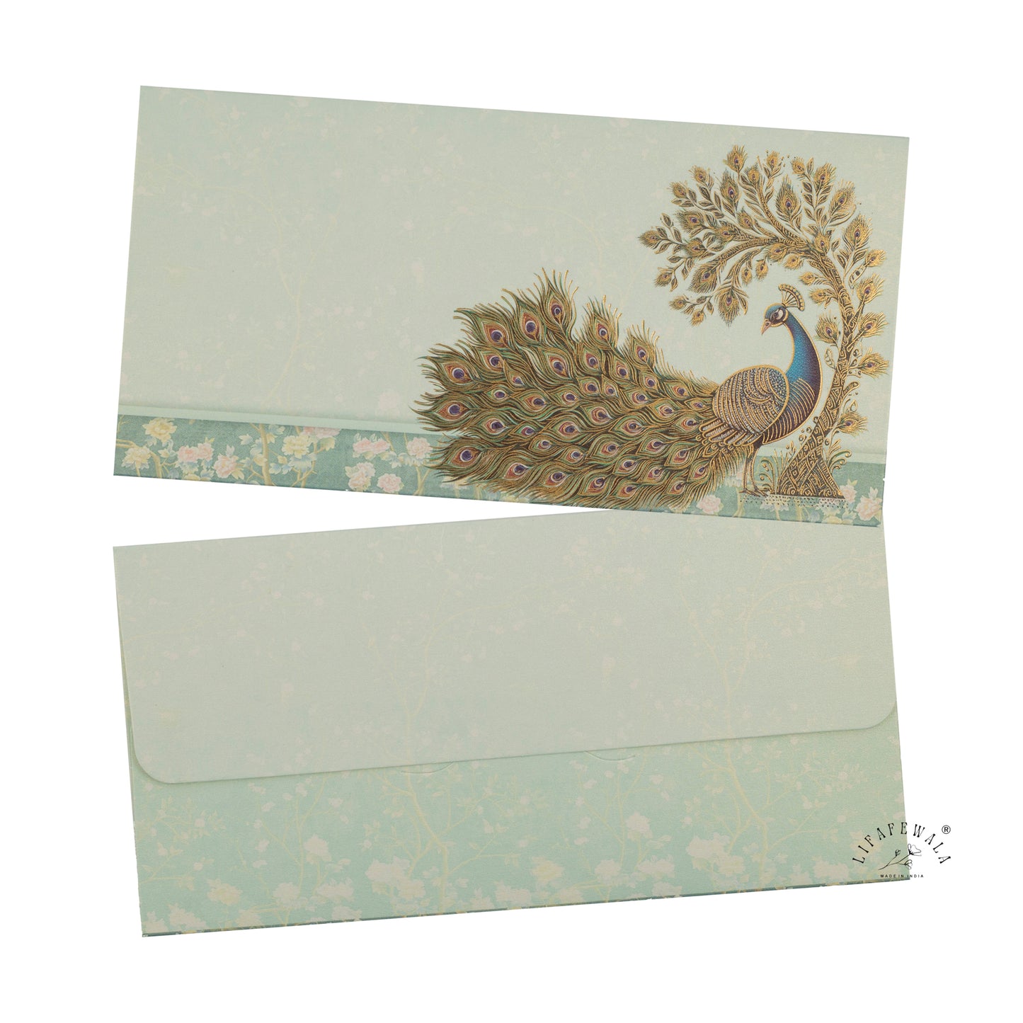 Gold Foil Peacock Shagun Envelopes | LIFAFEWALA (Scented Metallic, Pack of 20–200)