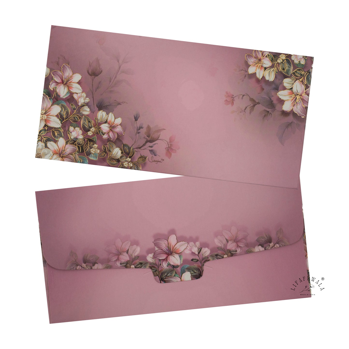 Purple Floral Golden Foil Shagun Envelopes | LIFAFEWALA (Pack of 20–200, Matte Finish Money Gift Covers)