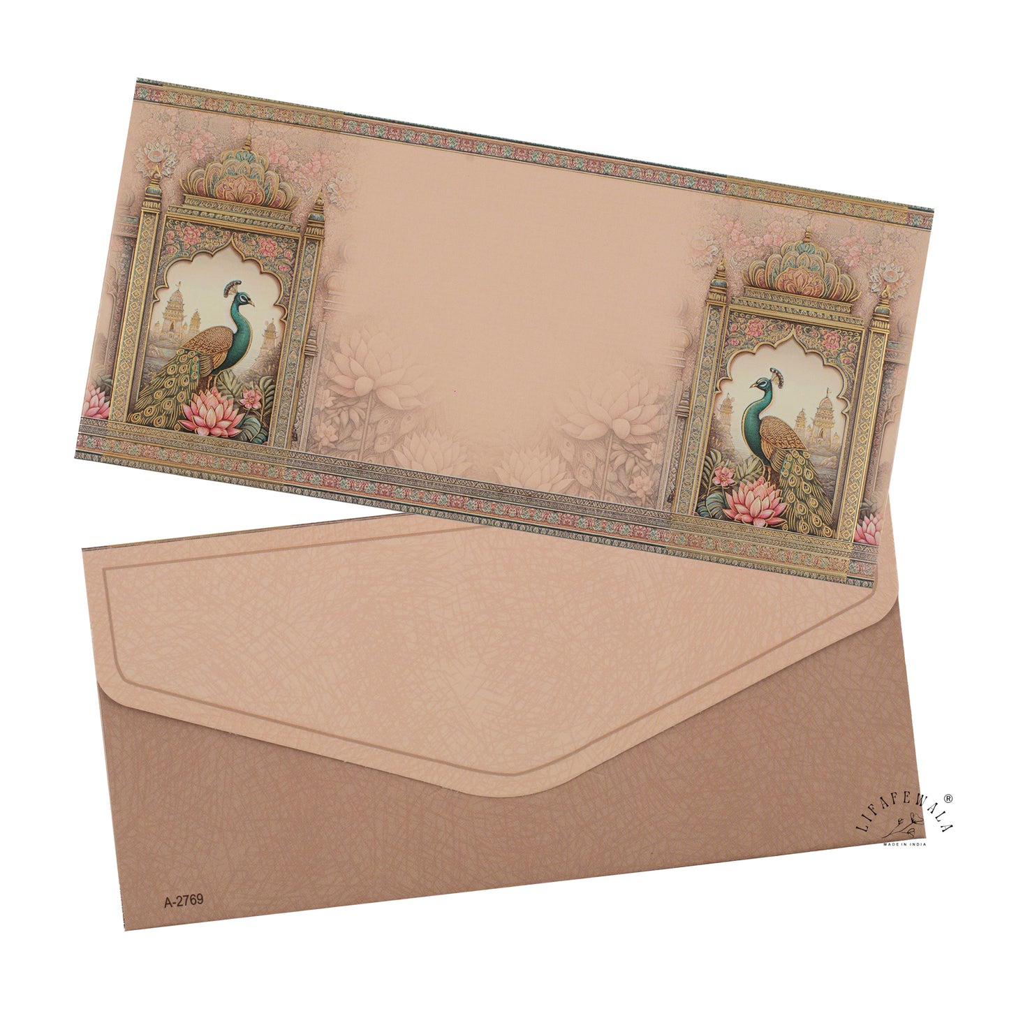 Peacock Gold Foil Shagun Envelopes | LIFAFEWALA (Matte Finish, Pack of 20–200)