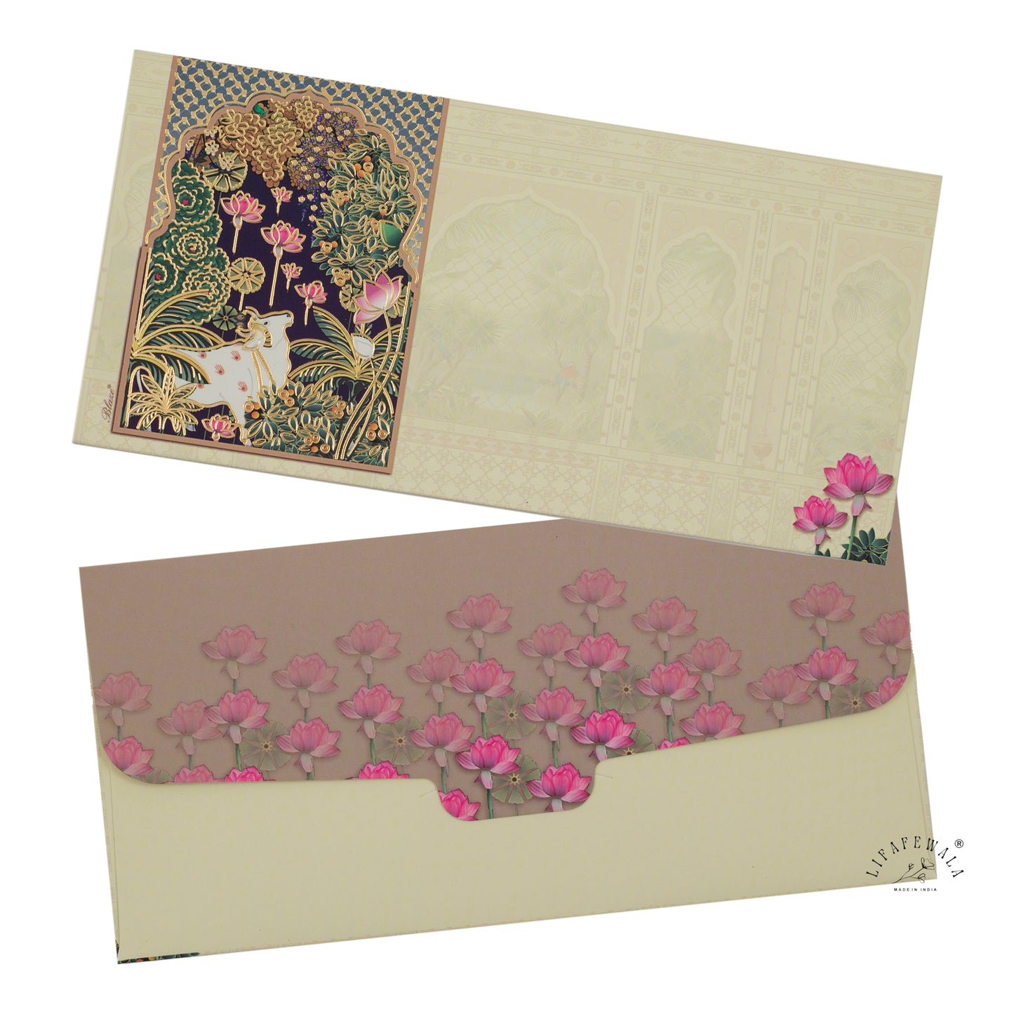 Pichwai Art Cow Design Shagun Envelopes | LIFAFEWALA (Velvet Feel, Gold Foil, Pack of 20–200)