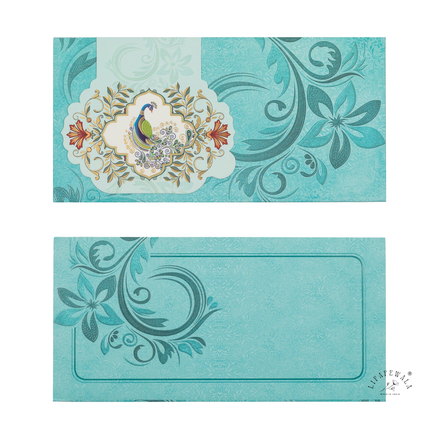 Premium Peacock Design Shagun Envelopes – Stylish 2.5 Fold Matte Finish with Gold Foil & UV | Lifafewala