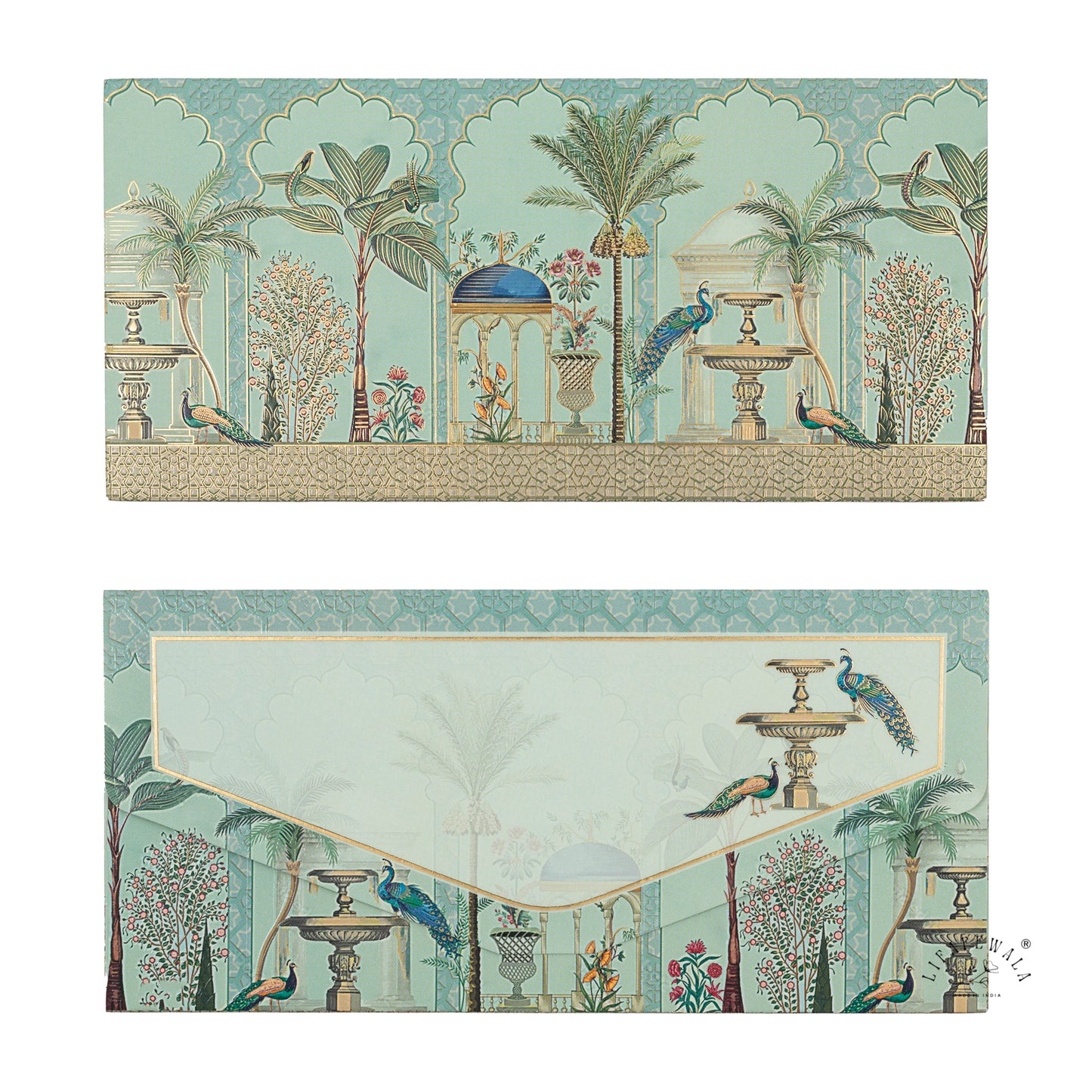 Designer Peacock Shagun Envelopes – Velvet Feel Gold Foil with UV Finish Wedding Gift Covers | Lifafewala