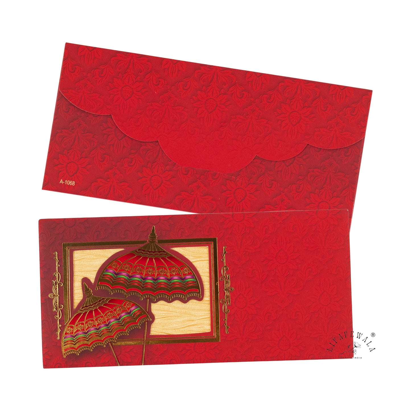 Royal Umbrella Design Shagun Lifafa | LIFAFEWALA Red Gold Foil Envelopes (Pack of 20–200)