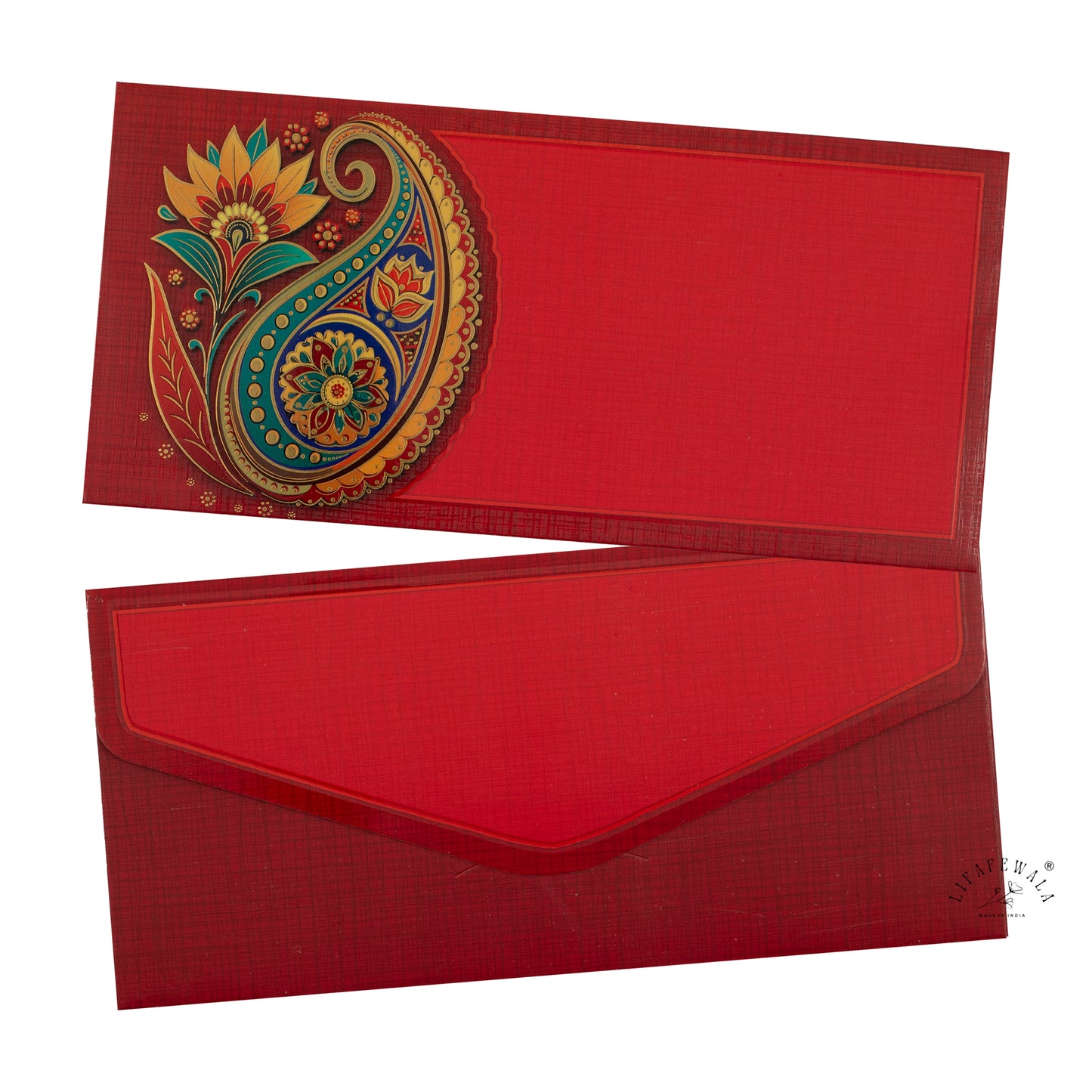 Red Paisley Gold Foil Shagun Envelopes | LIFAFEWALA (Matte Finish, Pack of 20–200)