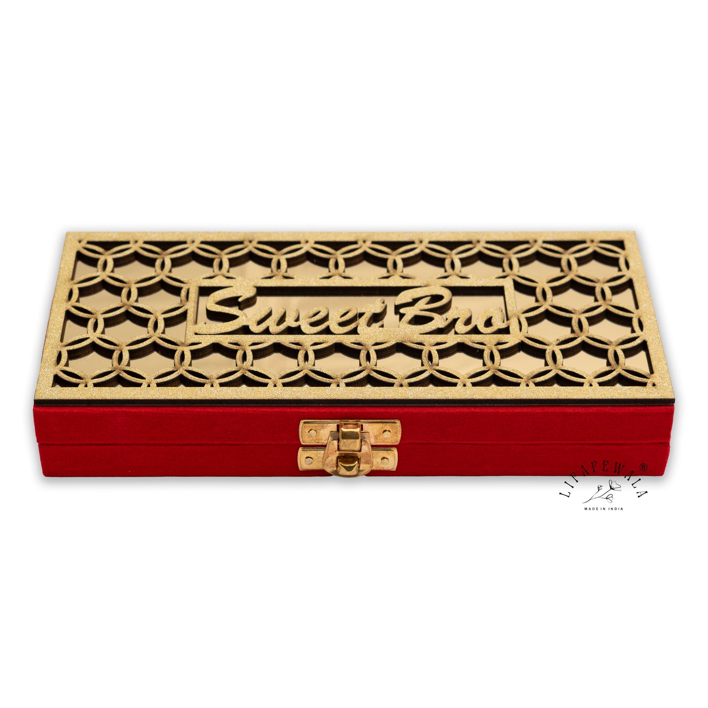 Happy Rakhi Designer Mirror Gaddi Box, Jewellery, Shagun, Cash, Gift Box, Money Envelope for Brother/Sister For Raksha Bandhan in Golden & Red Color– Lifafewala