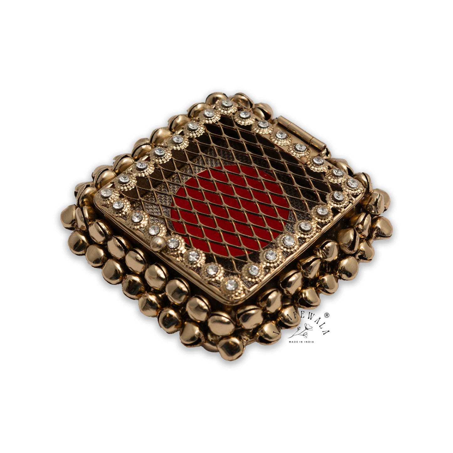 Lifafewala Metal Square Shaped Gold Coin/Silver Coin, Ginni Box, Designer Ring/Sikka Storage Box With Ghungroo (Golden Color)