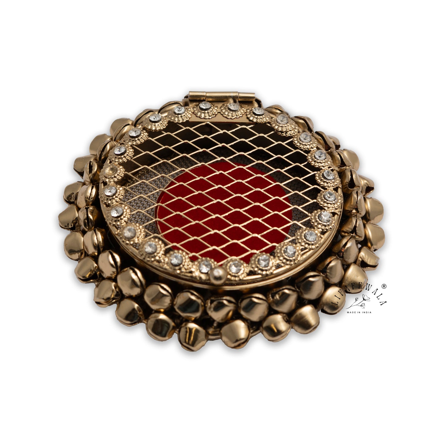 Lifafewala Metal Round Shaped Gold Coin/Silver Coin, Ginni Box, Designer Ring/Sikka Storage Box With Ghungroo (Golden Color)