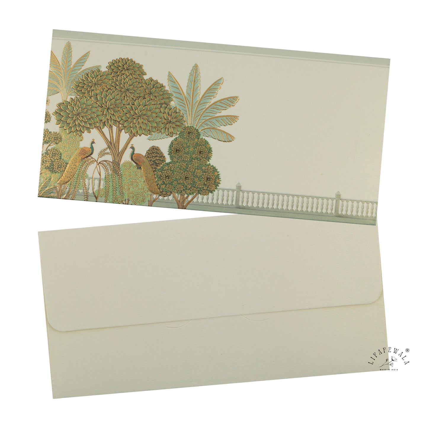 Gold Foil Tree & Peacock Shagun Envelopes | LIFAFEWALA (Scented Metallic, Pack of 20–200)