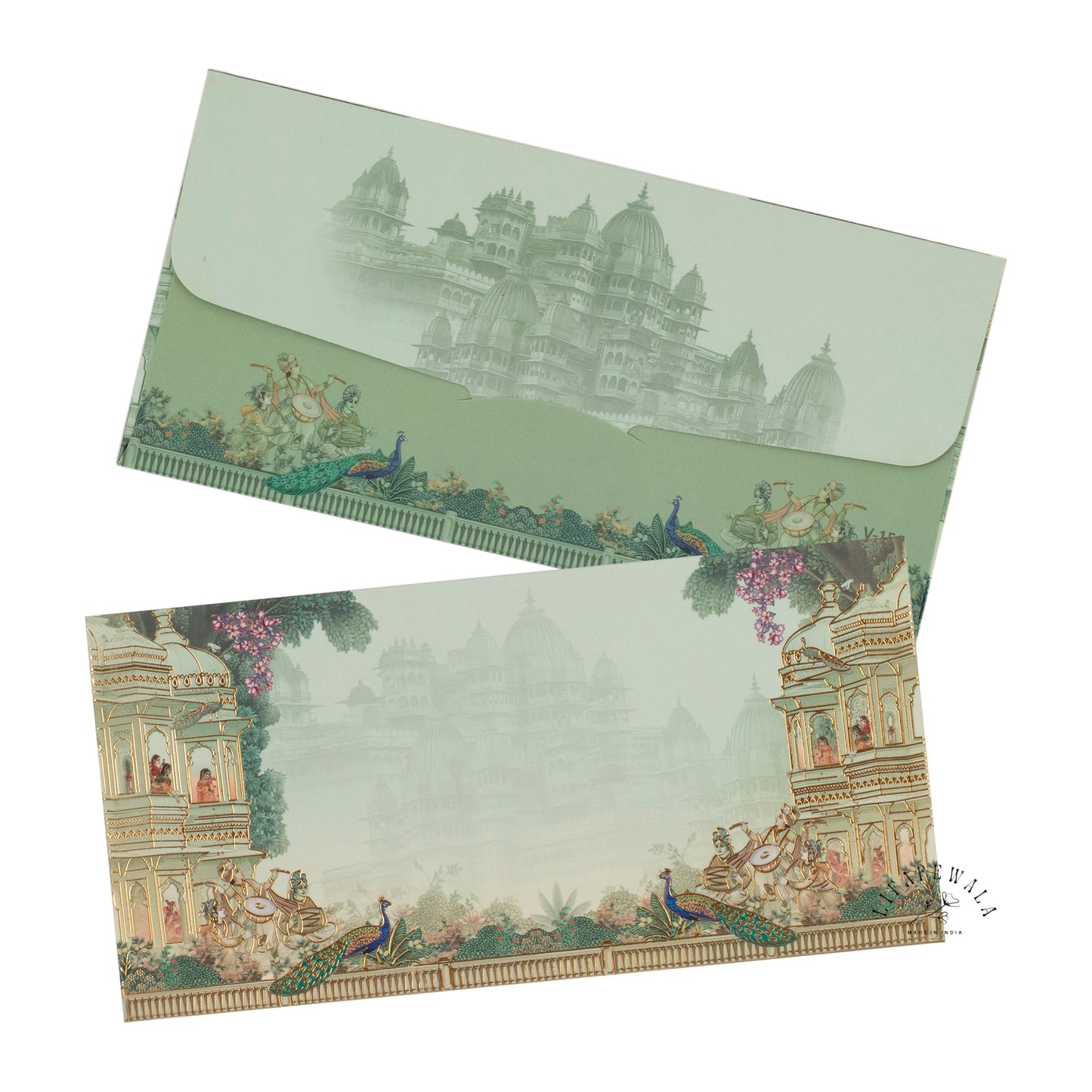 Royal Peacock Design Shagun Lifafa | LIFAFEWALA Velvet Gold Foil Envelopes (Green, Pack of 20–200)