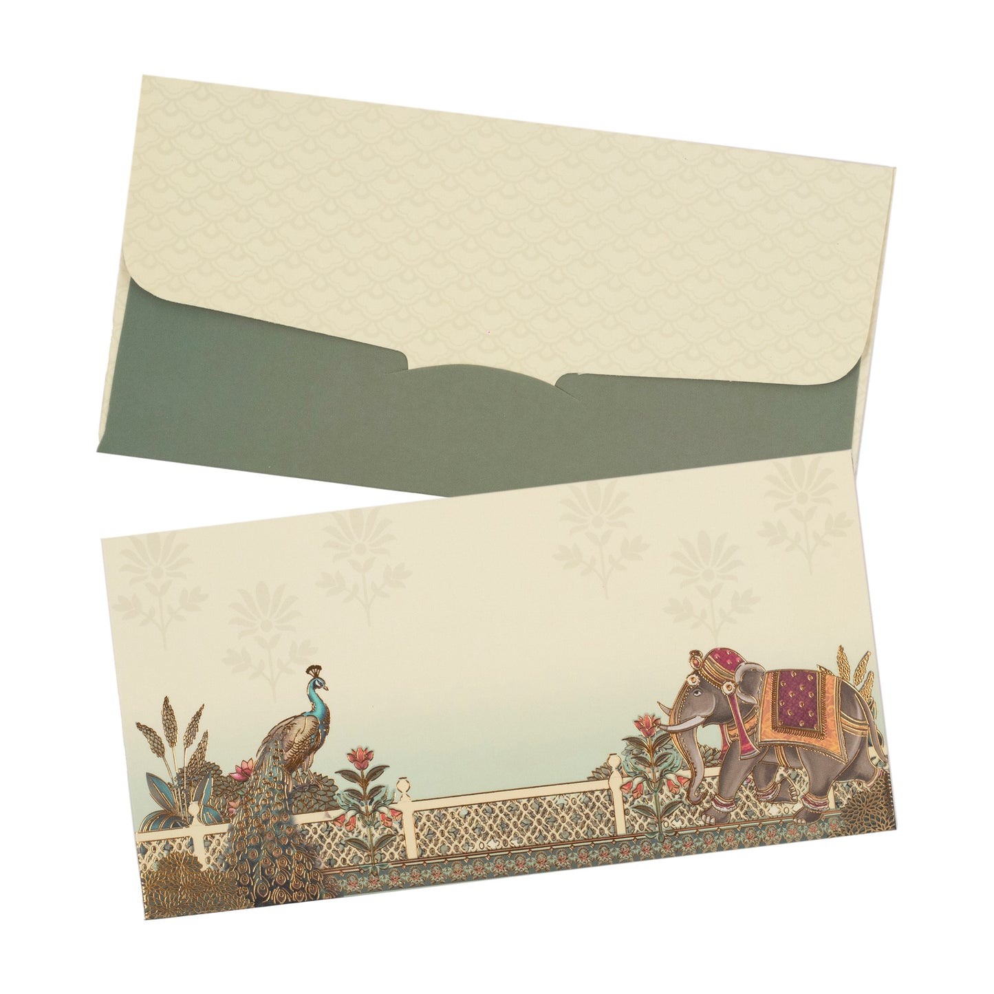 Royal Peacock & Elephant Design Shagun Lifafa | LIFAFEWALA Gold Foil Envelopes (Pack of 20–200)