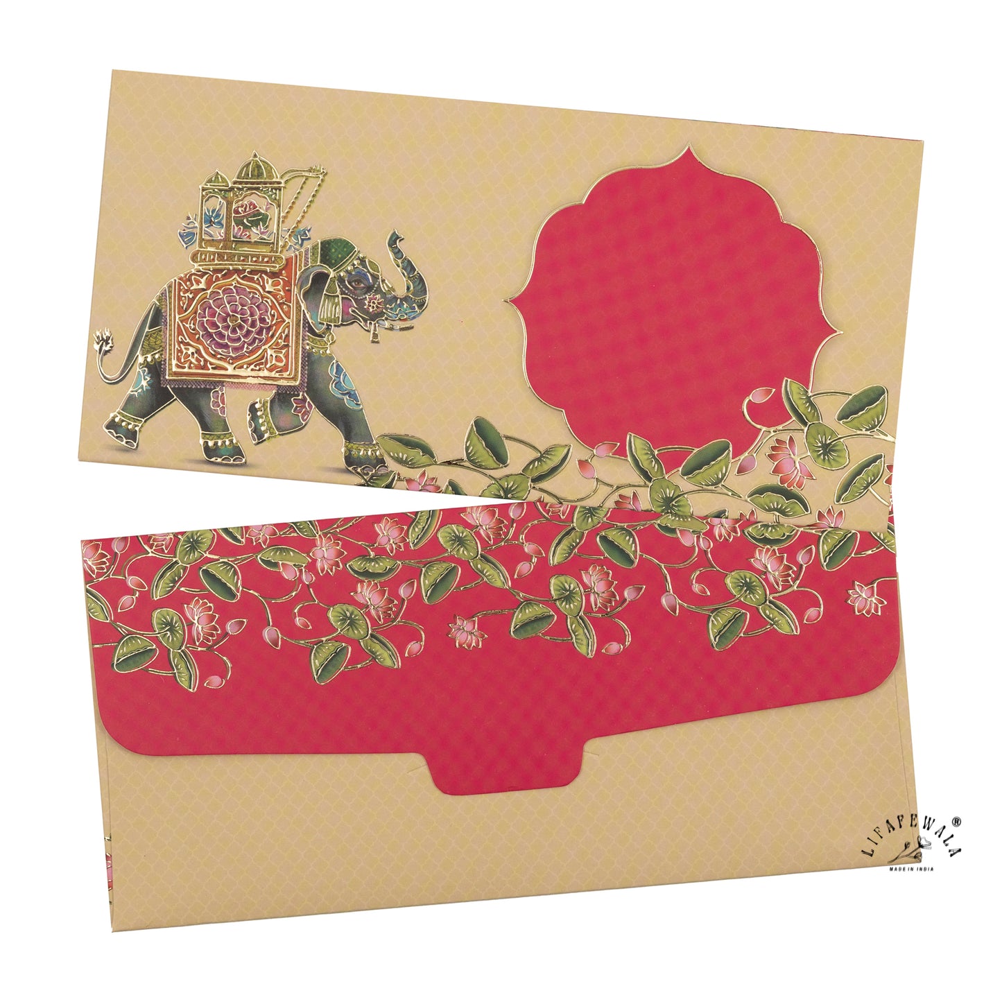 Premium Royal Elephant Shagun Envelopes – Matte Finish Embossed Gold Foil Wedding Gift Covers | Lifafewala