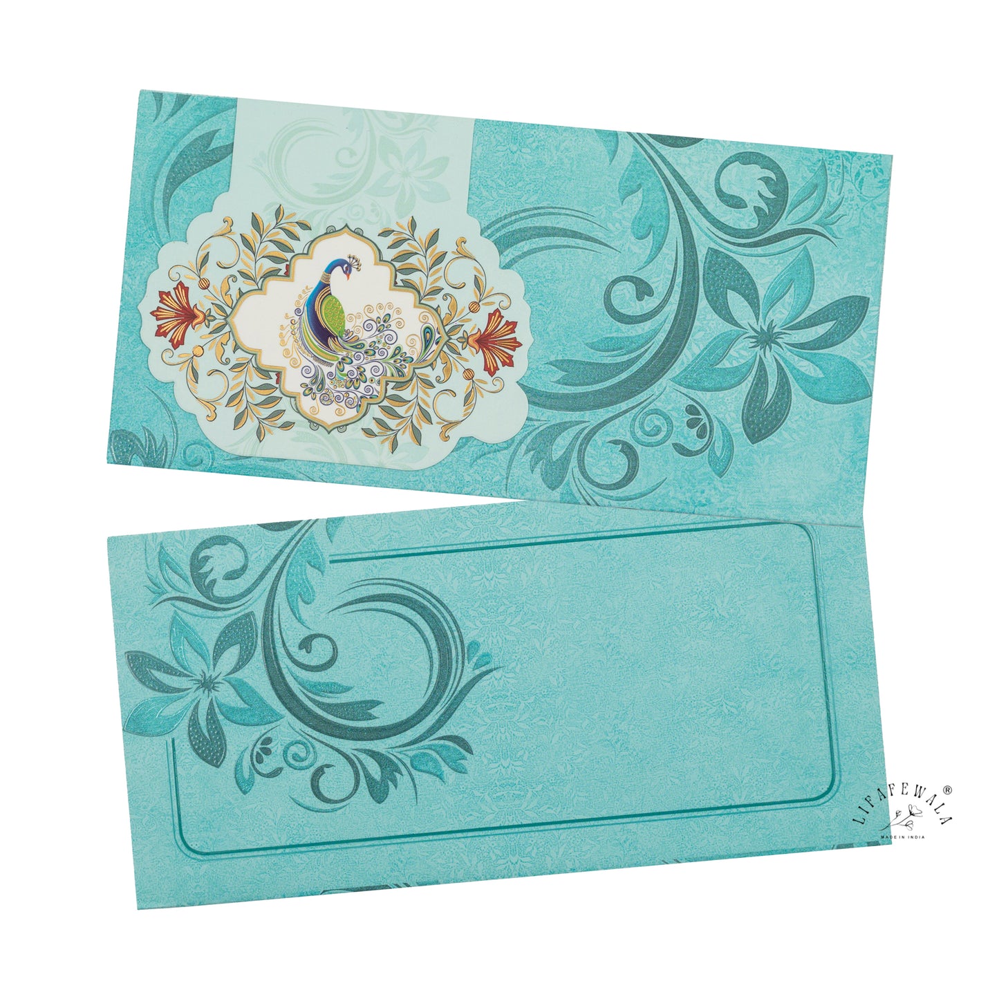 Premium Peacock Design Shagun Envelopes – Stylish 2.5 Fold Matte Finish with Gold Foil & UV | Lifafewala