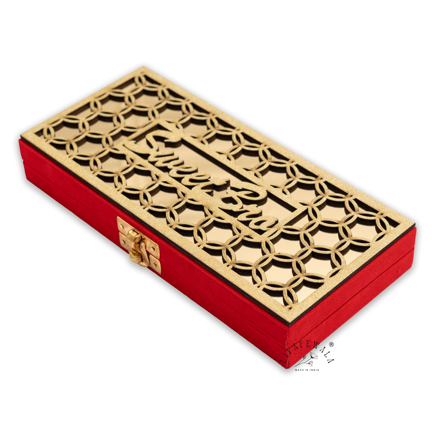 Happy Rakhi Designer Mirror Gaddi Box, Jewellery, Shagun, Cash, Gift Box, Money Envelope for Brother/Sister For Raksha Bandhan in Golden & Red Color– Lifafewala