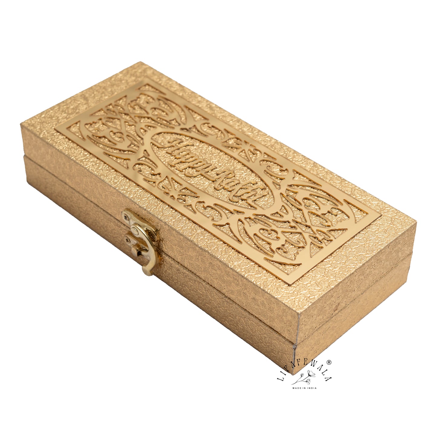 Happy Rakhi Lazer Cut Designer Gaddi Box, Jewellery, Shagun, Cash, Gift Box, Money Envelope for Brother/Sister For Raksha Bandhan in Golden Color for two Gaddi – Lifafewala