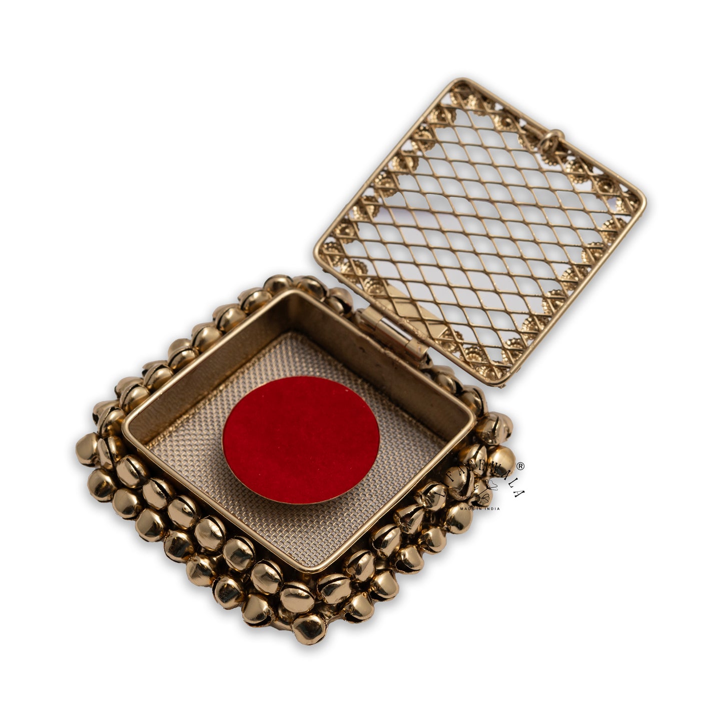 Lifafewala Metal Square Shaped Gold Coin/Silver Coin, Ginni Box, Designer Ring/Sikka Storage Box With Ghungroo (Golden Color)