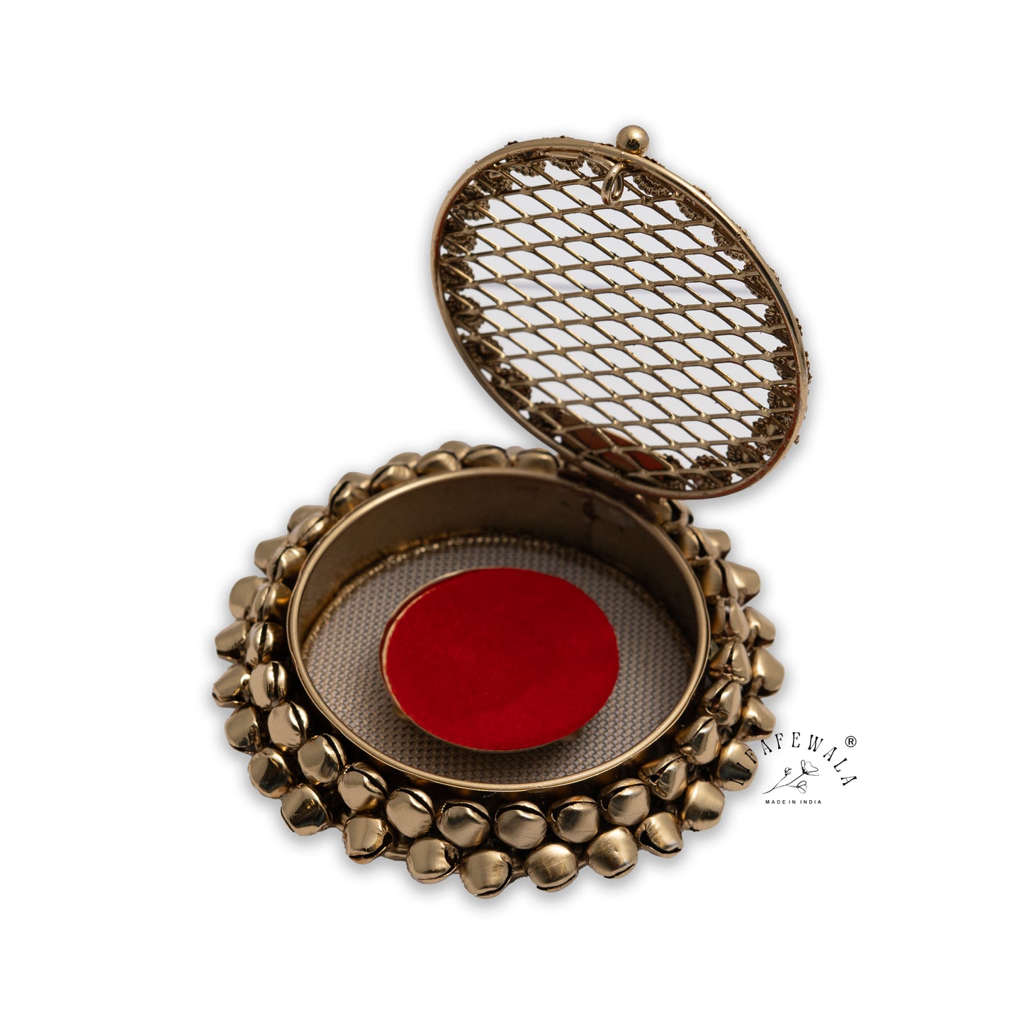 Lifafewala Metal Round Shaped Gold Coin/Silver Coin, Ginni Box, Designer Ring/Sikka Storage Box With Ghungroo (Golden Color)