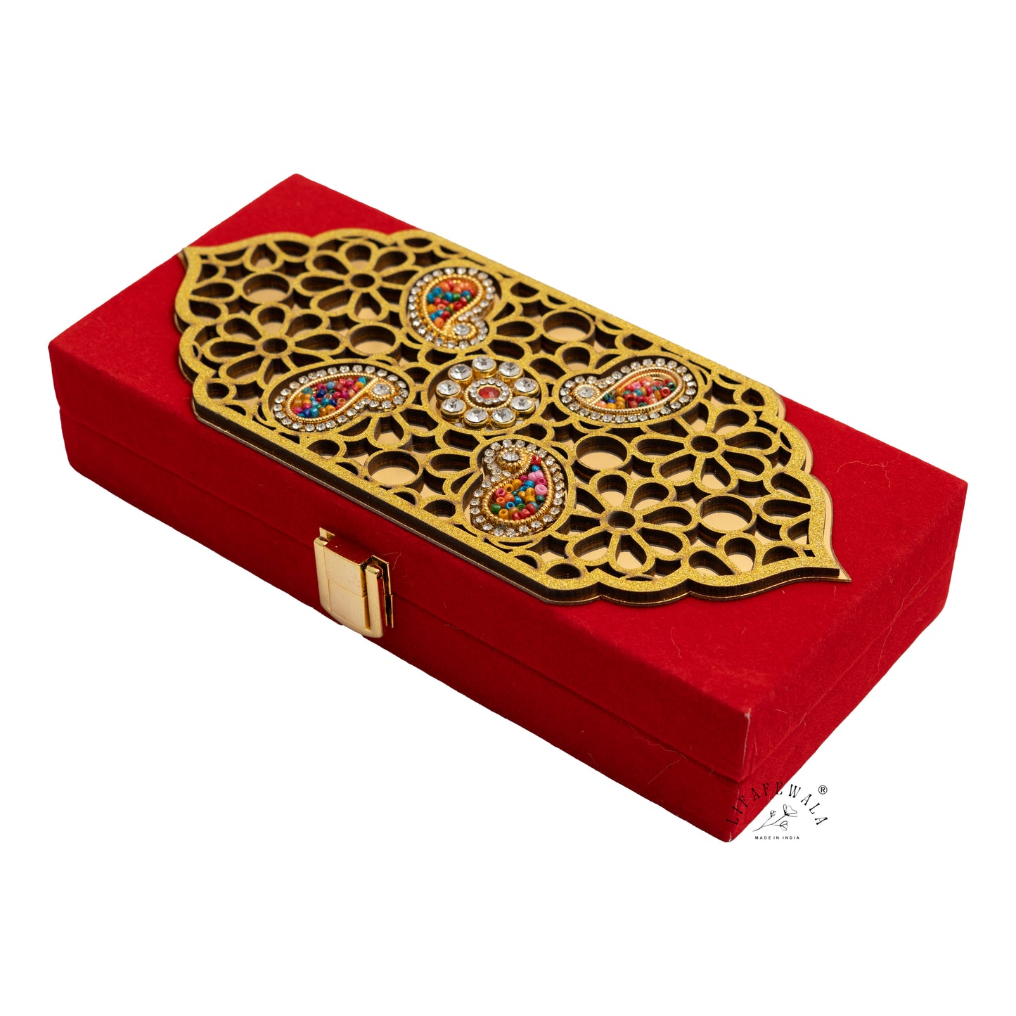 Laser Cut Small Carry Design Shagun Box With Fur Inside | LIFAFEWALA (Red Velvet, Premium Gift Box, Pack of 1)