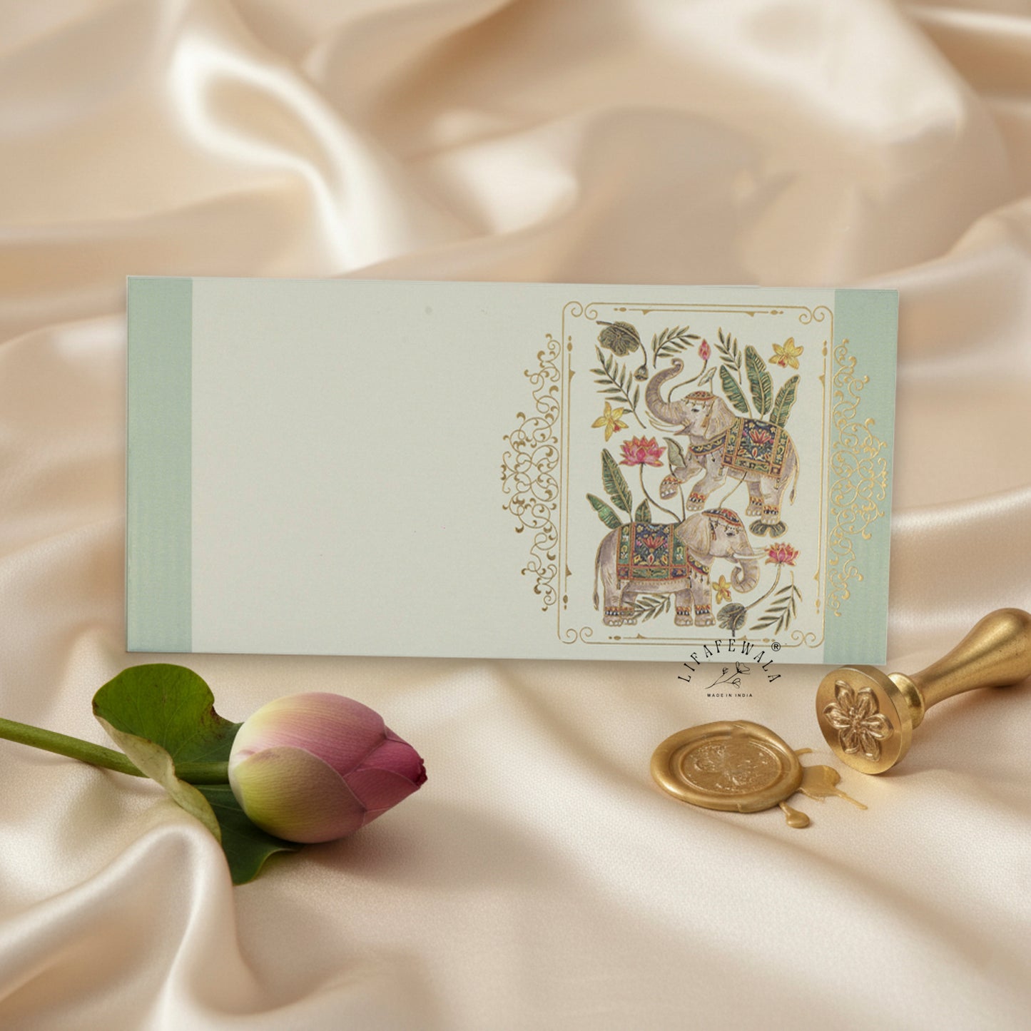 Gold Foil Elephant Shagun Envelopes | LIFAFEWALA (Scented Metallic, Pack of 20–200)