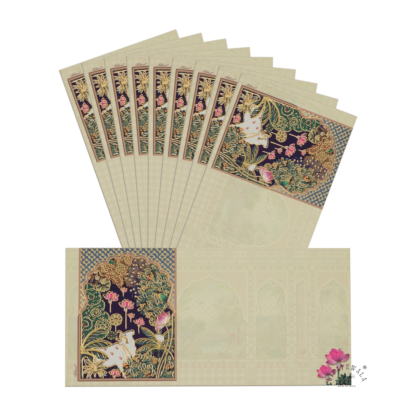 Pichwai Art Cow Design Shagun Envelopes | LIFAFEWALA (Velvet Feel, Gold Foil, Pack of 20–200)