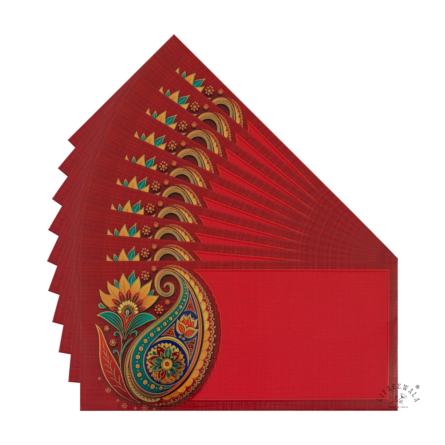 Red Paisley Gold Foil Shagun Envelopes | LIFAFEWALA (Matte Finish, Pack of 20–200)