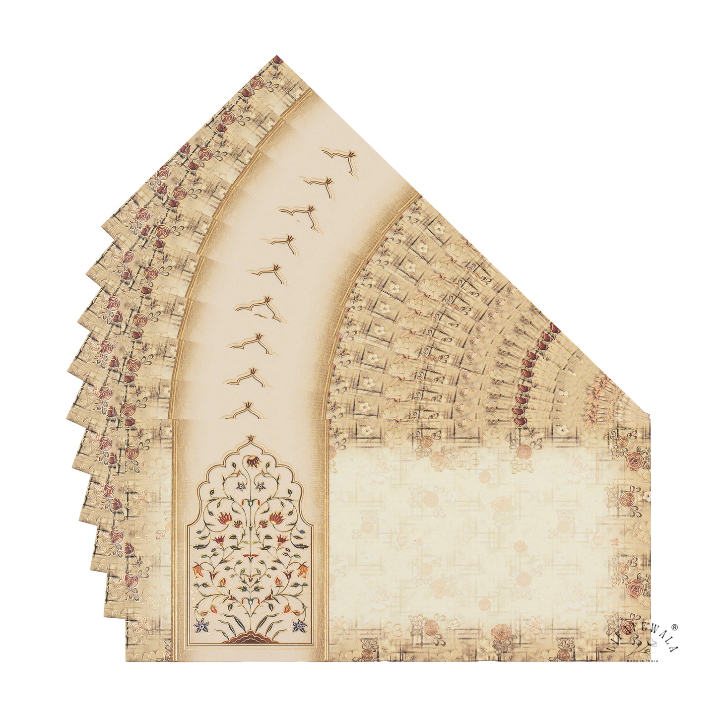 Luxurious Flower Print Shagun Envelopes – Velvet Feel UV Gold Finish with V-Shaped Tuck Flap | Lifafewala (Pack of 20–200)