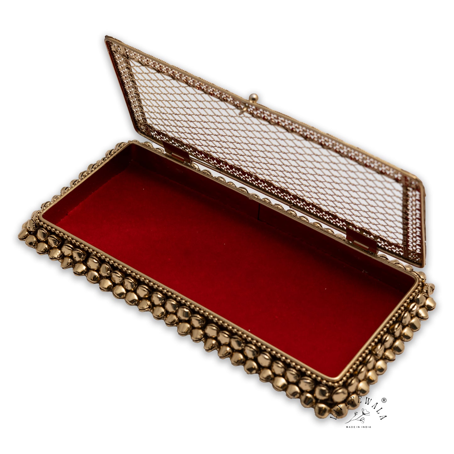 LIFAFEWALA Metal Gaddi Box, Jewellery Box, Cash Box, Gift Box,Premium Money Box Envelope  Luxury Envelope Shagun Box With Ghungroo For Wedding, Rakhi & Other Festivities (Golden Color)