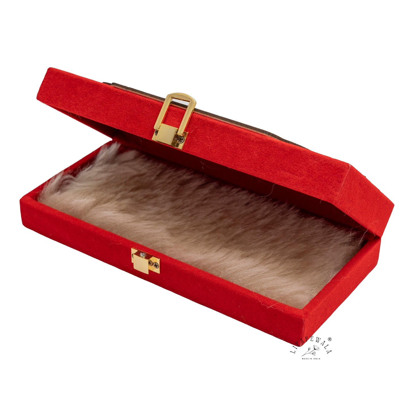 Laser Cut Small Carry Design Shagun Box With Fur Inside | LIFAFEWALA (Red Velvet, Premium Gift Box, Pack of 1)