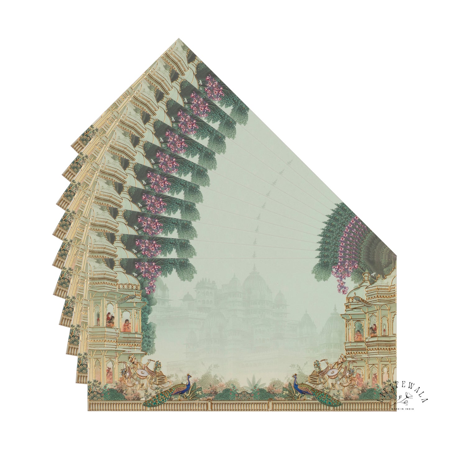 Royal Peacock Design Shagun Lifafa | LIFAFEWALA Velvet Gold Foil Envelopes (Green, Pack of 20–200)