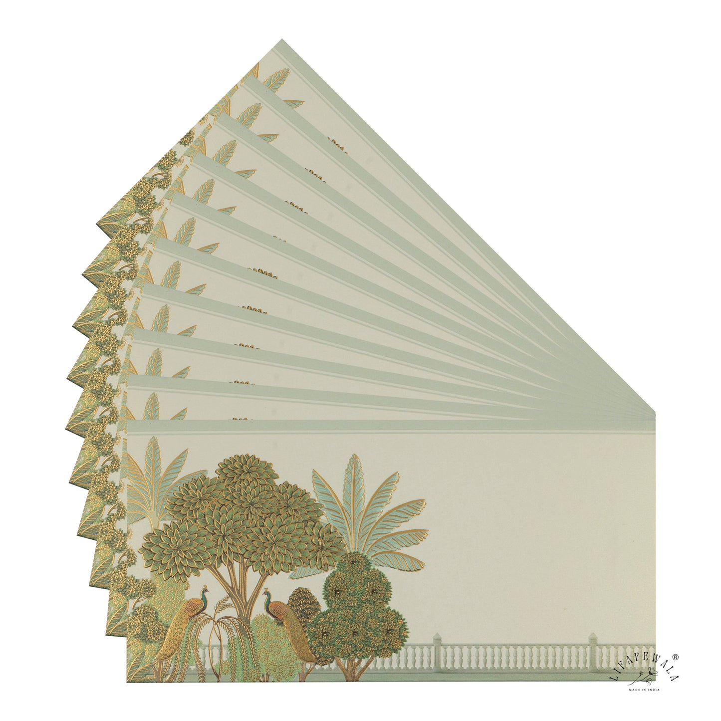 Gold Foil Tree & Peacock Shagun Envelopes | LIFAFEWALA (Scented Metallic, Pack of 20–200)