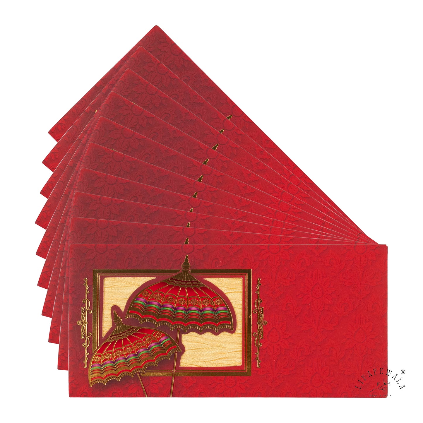 Royal Umbrella Design Shagun Lifafa | LIFAFEWALA Red Gold Foil Envelopes (Pack of 20–200)
