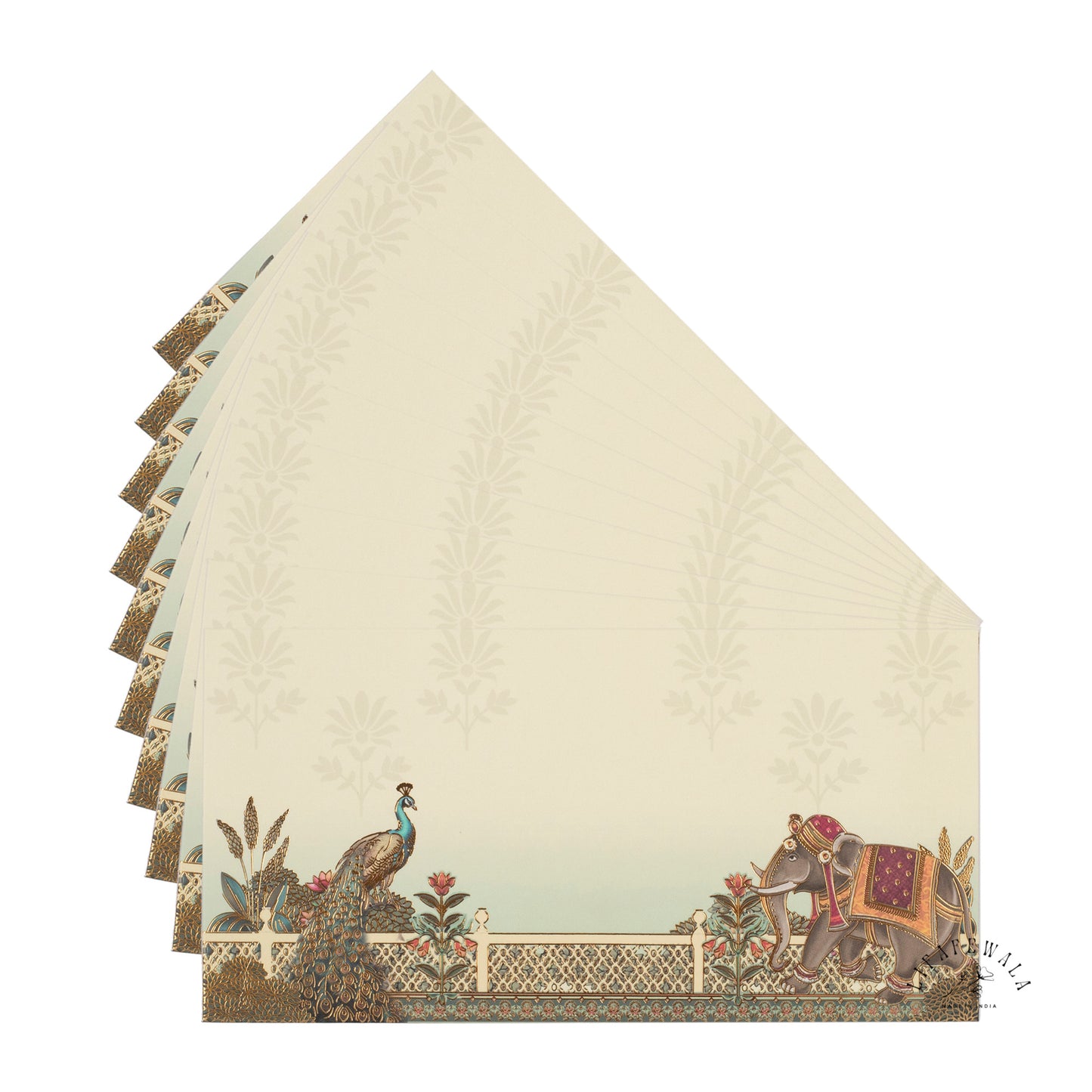Royal Peacock & Elephant Design Shagun Lifafa | LIFAFEWALA Gold Foil Envelopes (Pack of 20–200)