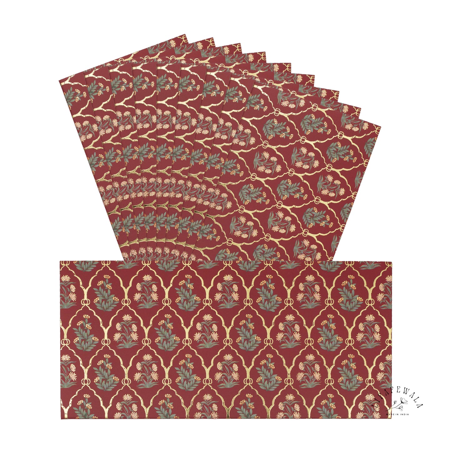 Premium Maroon Floral Money Envelopes | LIFAFEWALA Shagun Lifafa (Gold Foil, Pack of 20–200)