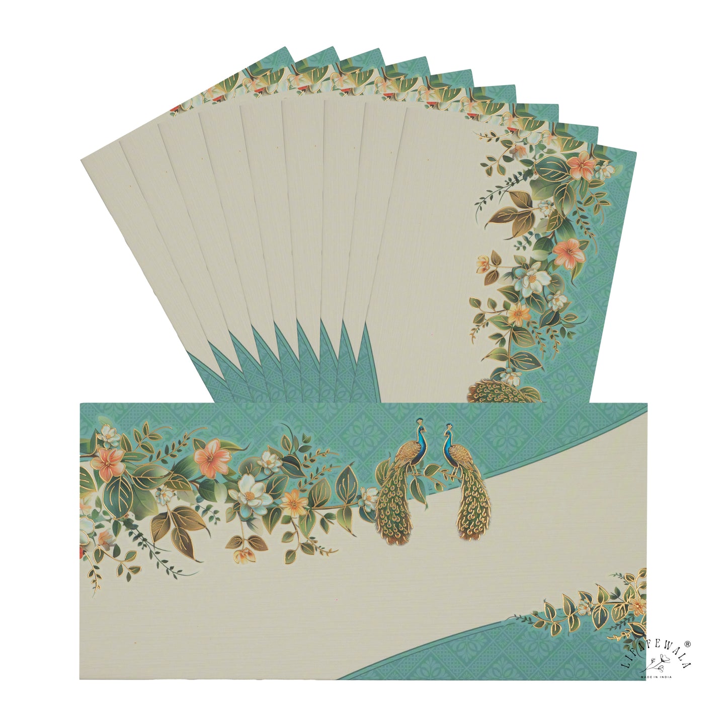 Peacock Theme Gold Foil Envelopes | LIFAFEWALA (Velvet Feel, Pack of 20–200)
