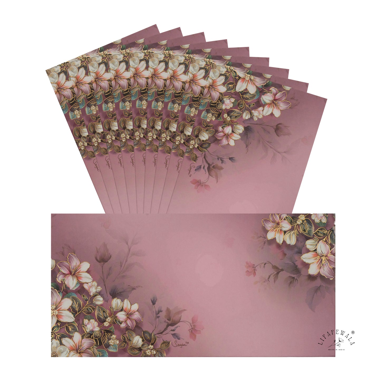 Purple Floral Golden Foil Shagun Envelopes | LIFAFEWALA (Pack of 20–200, Matte Finish Money Gift Covers)