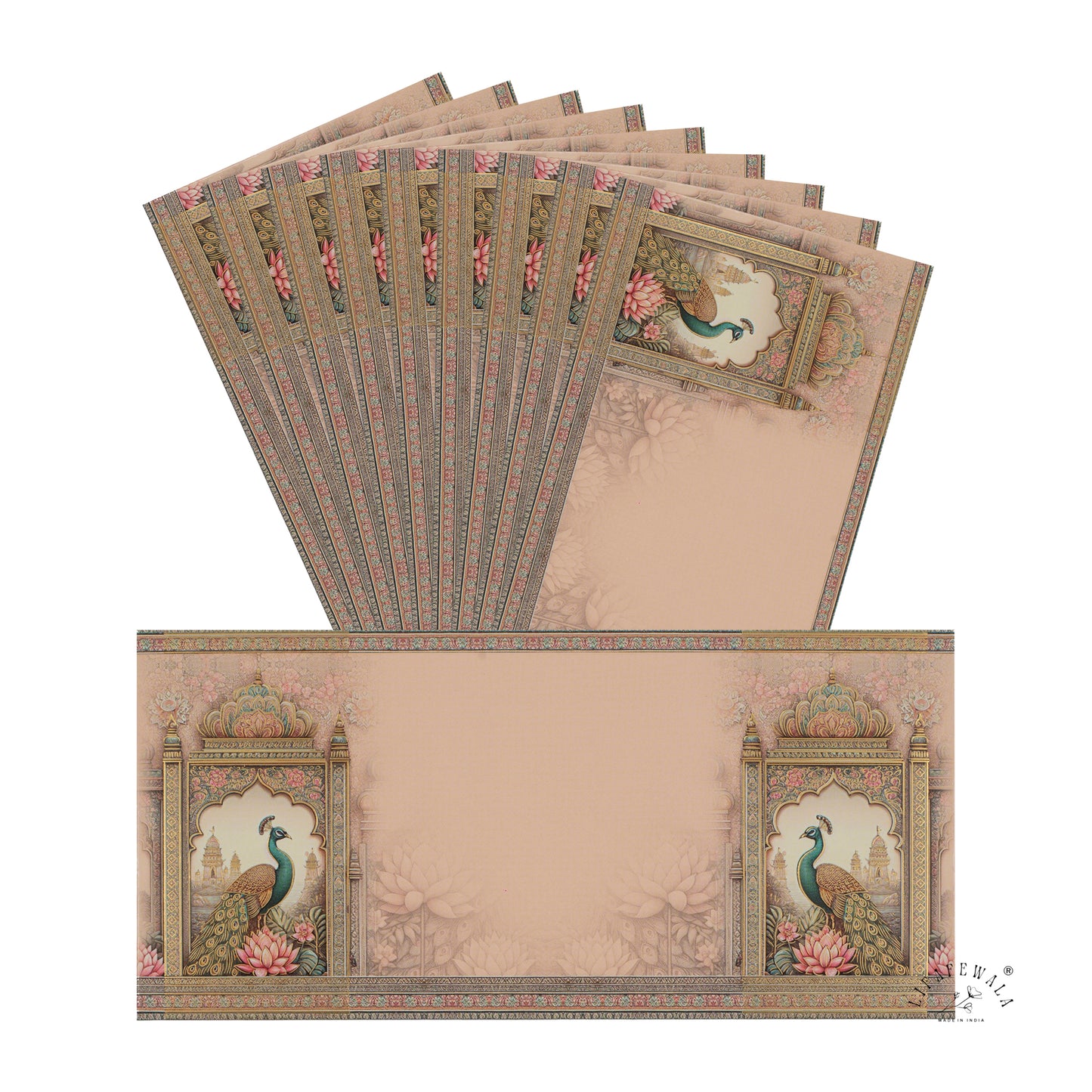 Peacock Gold Foil Shagun Envelopes | LIFAFEWALA (Matte Finish, Pack of 20–200)