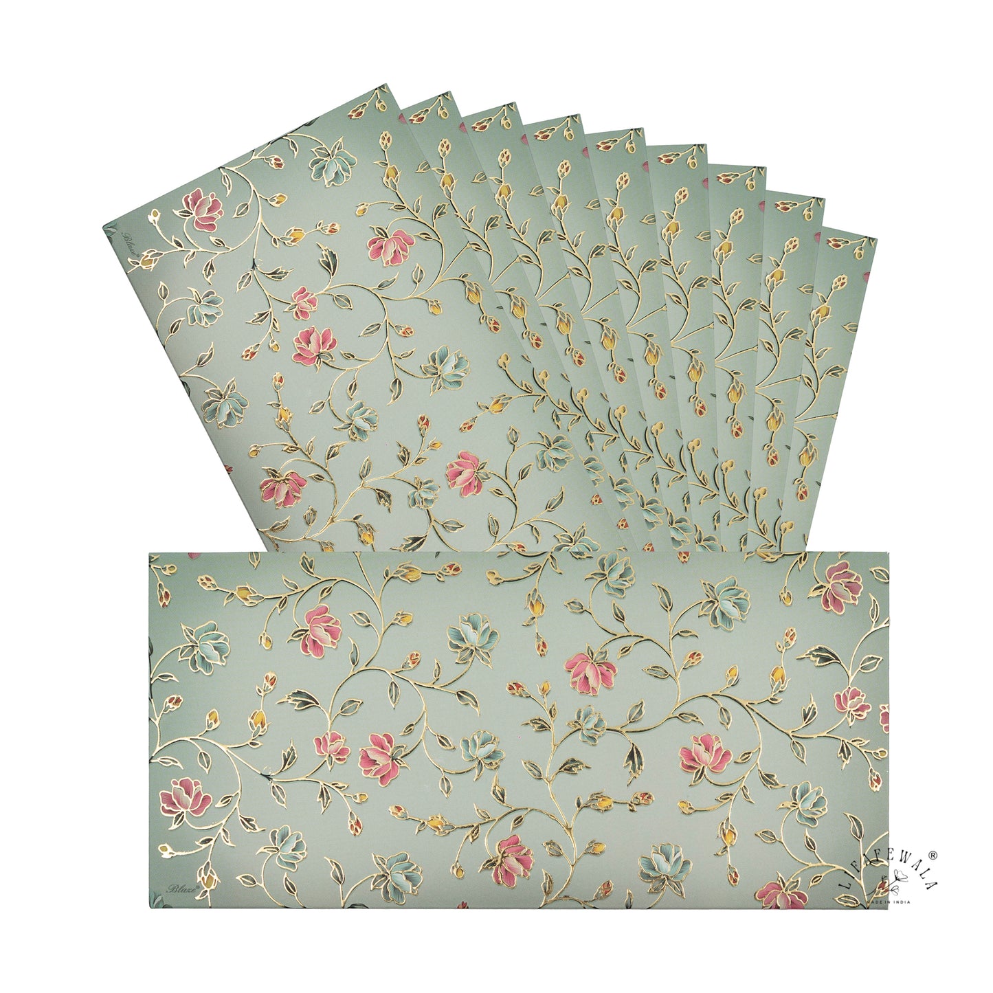 Premium Small Flower Shagun Envelopes – Matte Finish Embossed Gold Foil Wedding Gift Covers | Lifafewala (Pack of 20–200)