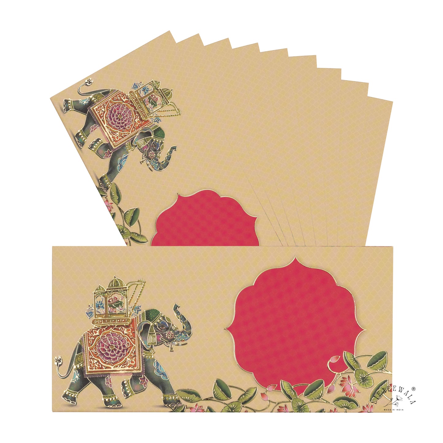 Premium Royal Elephant Shagun Envelopes – Matte Finish Embossed Gold Foil Wedding Gift Covers | Lifafewala