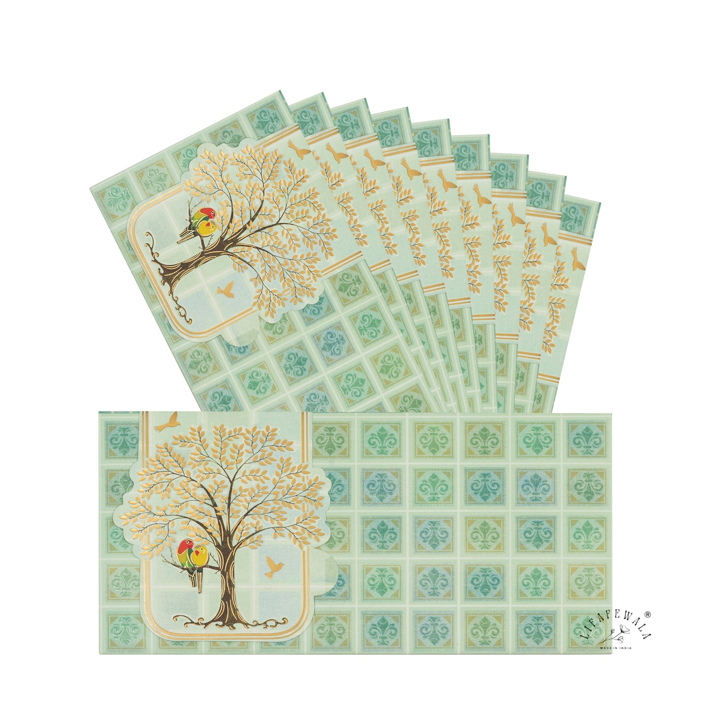 Premium Birds on Tree Shagun Envelopes – Stylish 2.5 Fold Matte Finish with Gold Foil & UV | Lifafewala
