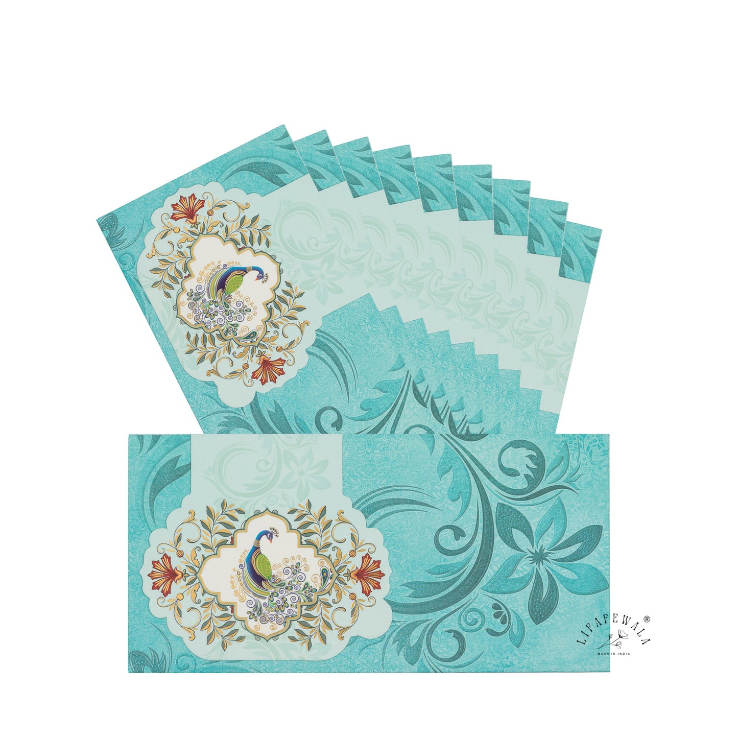 Premium Peacock Design Shagun Envelopes – Stylish 2.5 Fold Matte Finish with Gold Foil & UV | Lifafewala