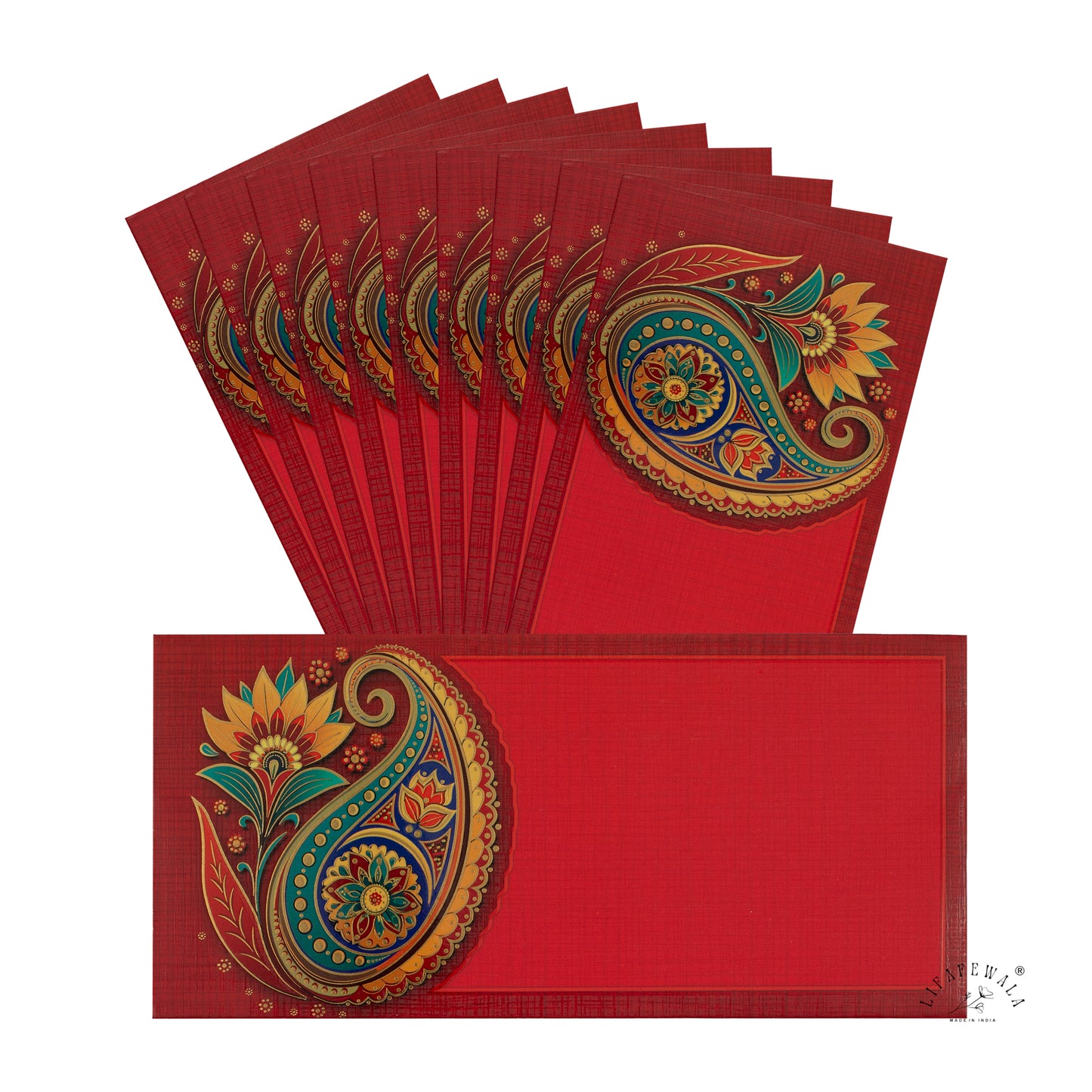 Red Paisley Gold Foil Shagun Envelopes | LIFAFEWALA (Matte Finish, Pack of 20–200)