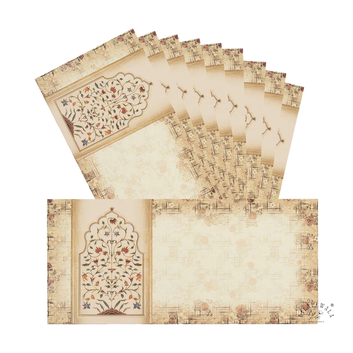 Luxurious Flower Print Shagun Envelopes – Velvet Feel UV Gold Finish with V-Shaped Tuck Flap | Lifafewala (Pack of 20–200)