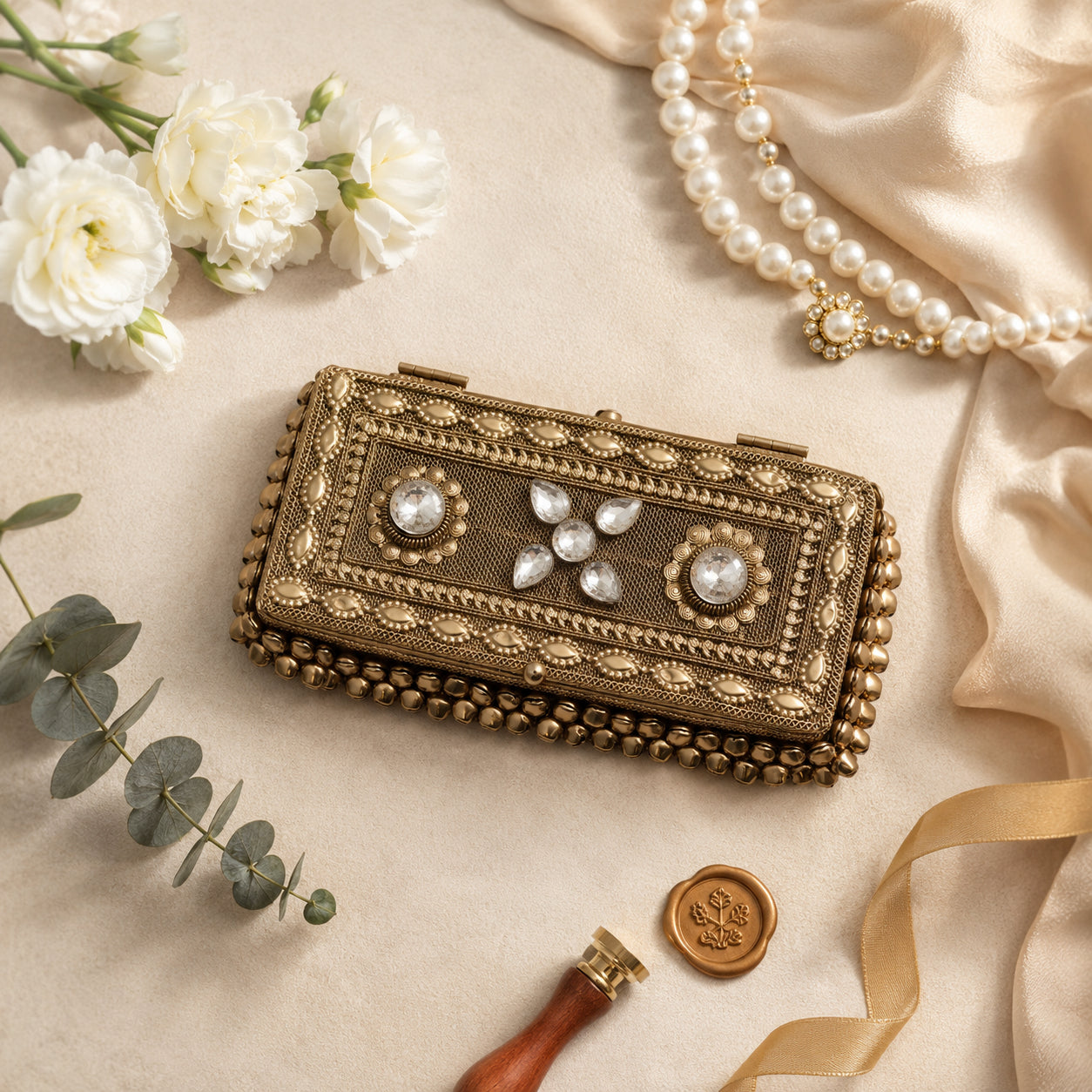 LIFAFEWALA Designer Metal Gaddi Box, Jewellery Box, Cash Box, Gift Box, Luxurious Money Box Envelope Shagun Box With Ghungroo For Wedding, Rakhi & Other Festivities (Golden Color)