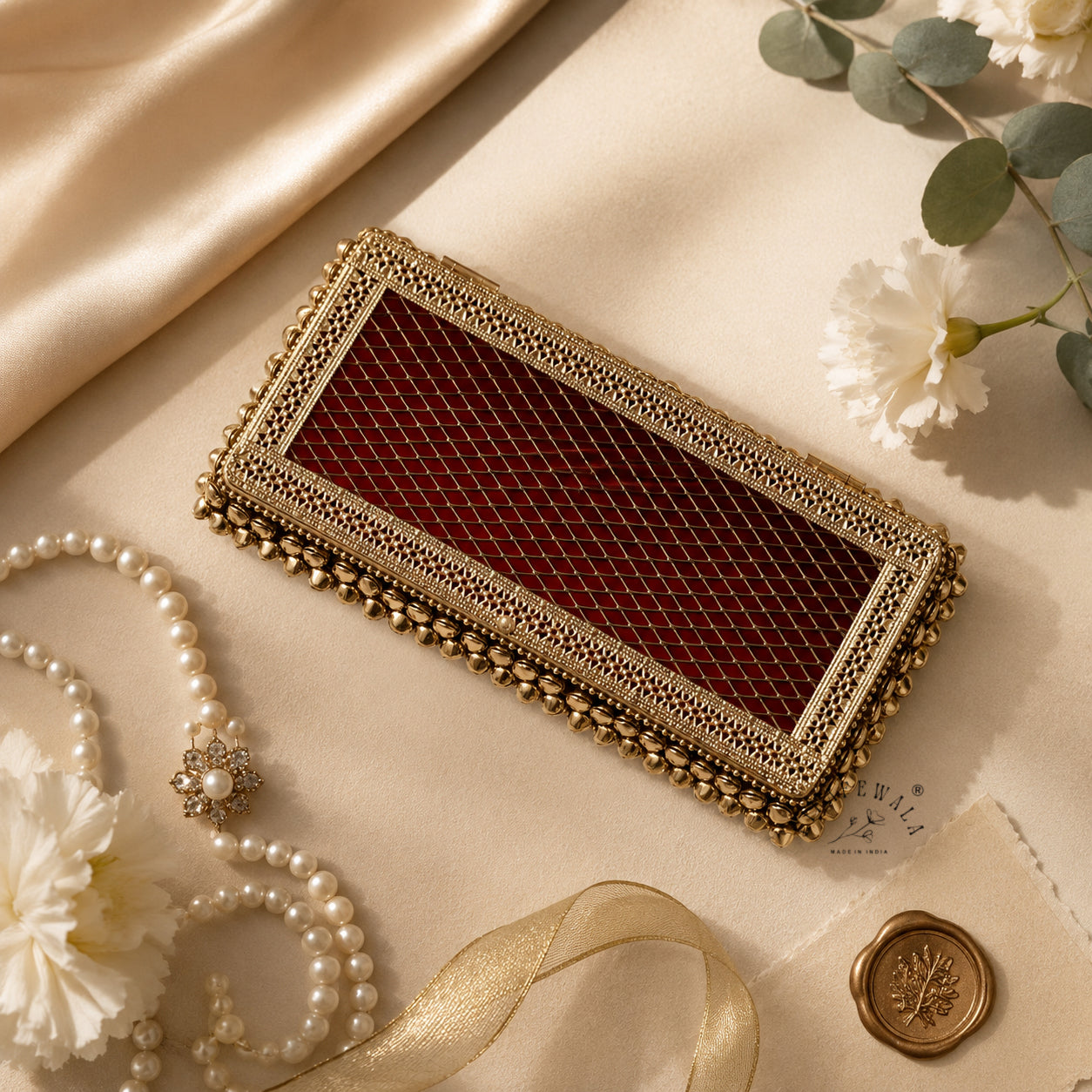 LIFAFEWALA Metal Gaddi Box, Jewellery Box, Cash Box, Gift Box,Premium Money Box Envelope  Luxury Envelope Shagun Box With Ghungroo For Wedding, Rakhi & Other Festivities (Golden Color)