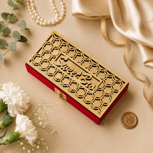 Happy Rakhi Designer Mirror Gaddi Box, Jewellery, Shagun, Cash, Gift Box, Money Envelope for Brother/Sister For Raksha Bandhan in Golden & Red Color– Lifafewala