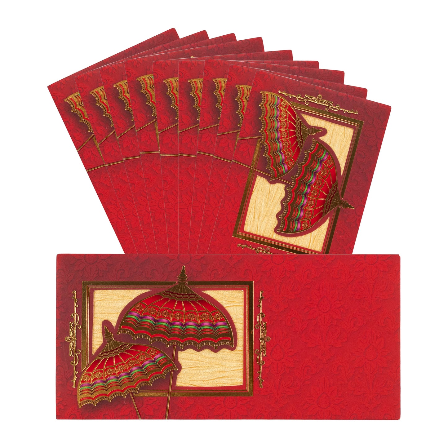 Royal Umbrella Design Shagun Lifafa | LIFAFEWALA Red Gold Foil Envelopes (Pack of 20–200)